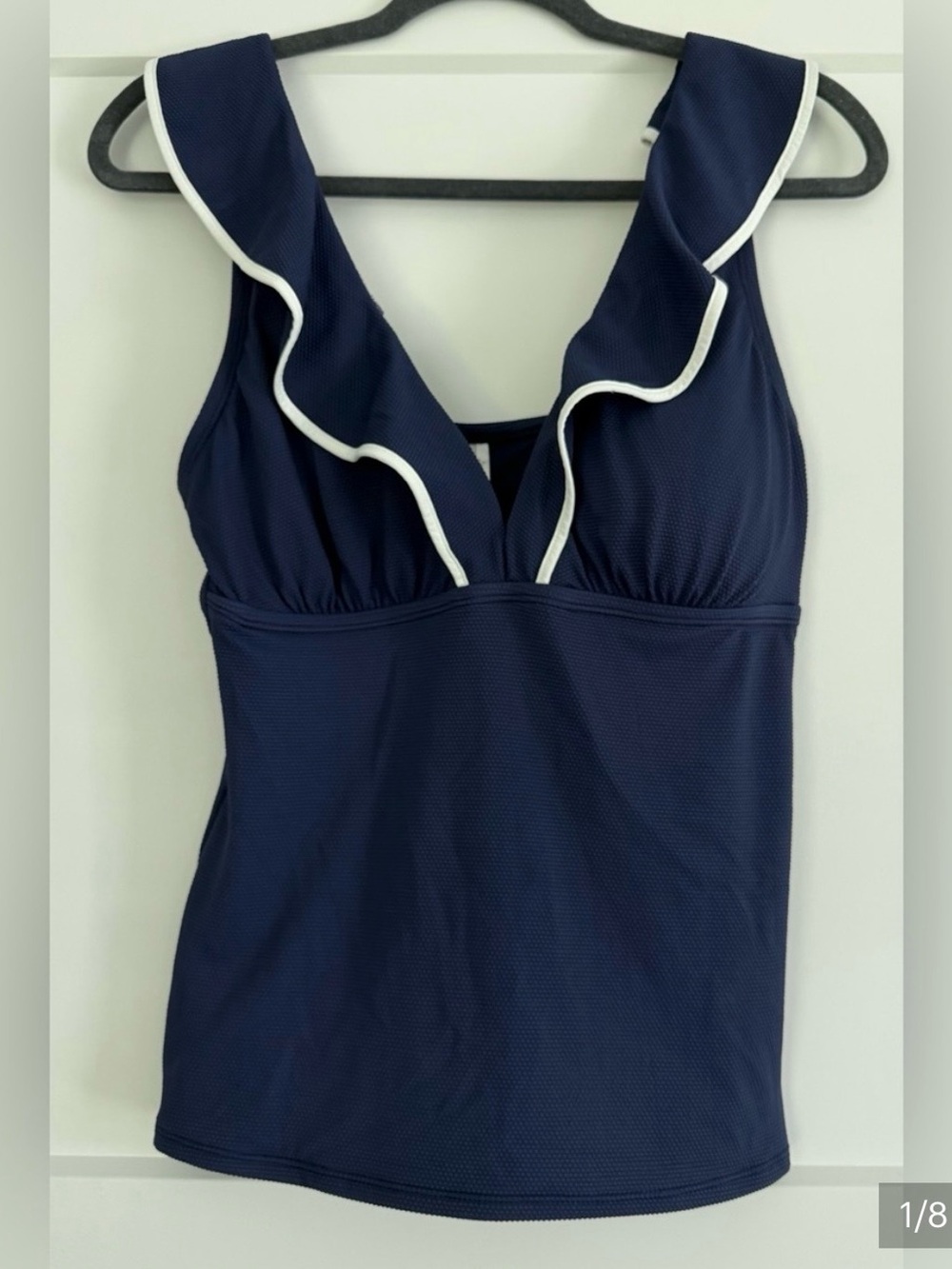 Tommy Bahama Navy One-Piece Swim Top with White Ruffle Trim
